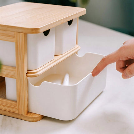 3 Tier Bamboo Storage Drawer Unit, Natural Wooden Desk Organizer Box Rack
