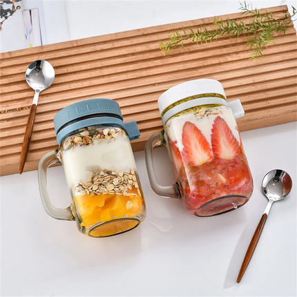 4PCS Overnight Oats Jars Airtight Oat Container 480ML with Mark lines Spoon Lid