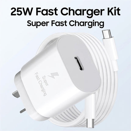 White PD 25W Fast Charger Power Adapter Samsung Type C Wall USB-C Cable Google Oppo