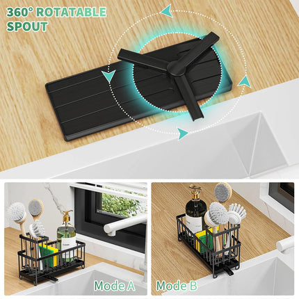 Black Metal Kitchen Sink Sponge Organizer Rack with Brush Holder