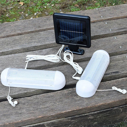 Solar Powered LED Double Lights Garage Shed Light Garden Indoor Bedroom Outdoor