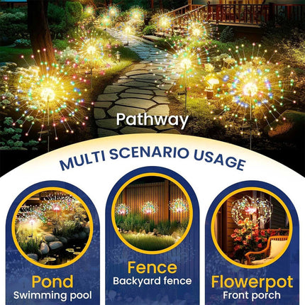 2Pack Solar Powered Garden Outdoor Lights Firework Yard Pathway Christmas Lights