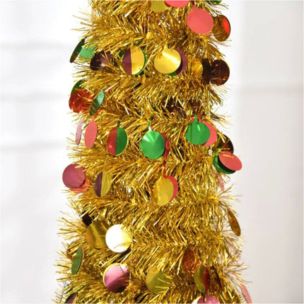 Foldable Christmas Tree Retractable Tinsel Tree Holiday Decor Gold and colors