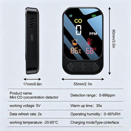 3-in-1 Portable Carbon Monoxide Detector Outdoor Camping Carbon Monoxide Alarm