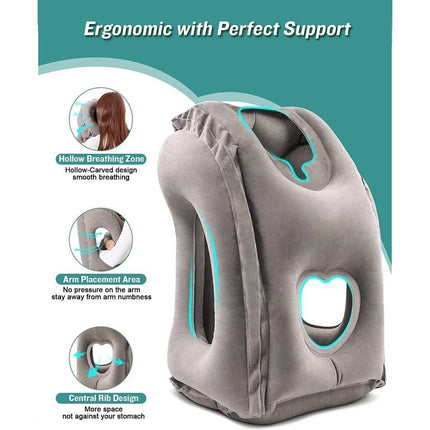 Inflatable Air Travel Pillow Cushion Head Chin Support Airplane Office Rest Nap Grey