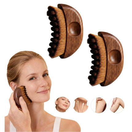 2Pack Red Peach Wood  Lymphatic Contour Face Brush, Dry Brushing Face Brush,Lymphatic Drainage Massage