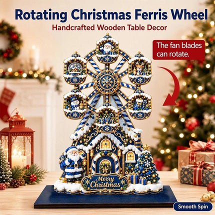 Wooden Christmas Ferris Wheel Ornament Hand-Rotating Tabletop Decor