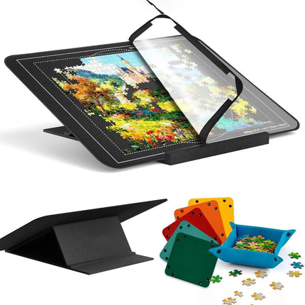 1000pcs Tilting Puzzle Board With 2-in-1 Designed Stand Cover Felt Mat 6 Trays
