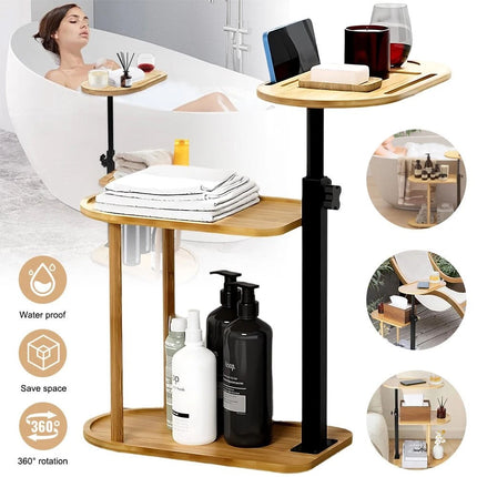 Bamboo Shower Shelf Bathroom Rack Storage Organiser Caddy 3 Tier 360° Rotating