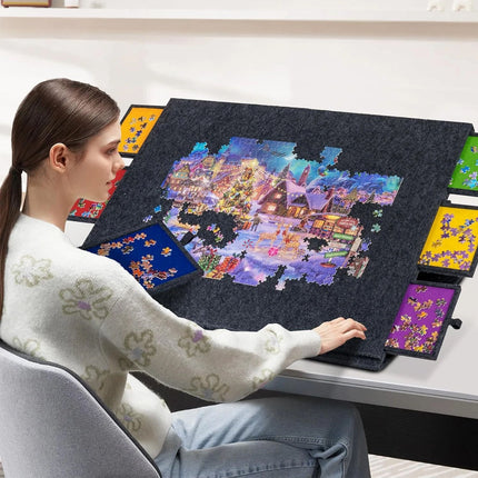 Felt Puzzle Platform Tilting Jigsaw Puzzle Board Adjustable Stand With 6 Drawers