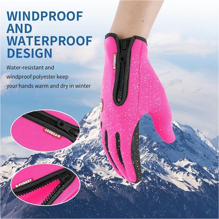 Pink Bike Cycling Gloves Touch Waterproof Full Finger Winter Fitness
