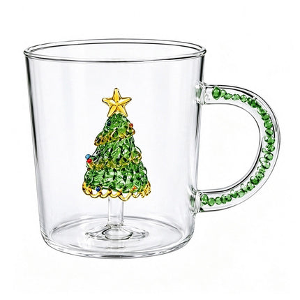 3D Christmas Tree Borosilicate Glass Mug Built-in Cup for Coffee Milk Tea
