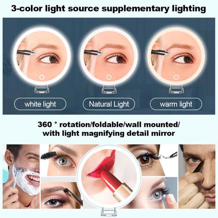 30x Magnifying Makeup Cosmetic Beauty Bathroom Mirror with LED Light 360° Spin