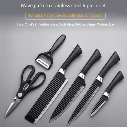 6 Pcs Kitchen Knife Set Non Stick Coated Chef Knives Set Stainless Steel