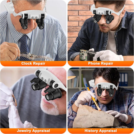 Magnifying Glasses with Light, Hands Free Headband Magnifier with Tweezers 2 LED