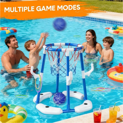 Pool Basketball Hoop Set Floating Pool Toy Game with 4 Balls 12 Circles and Pump