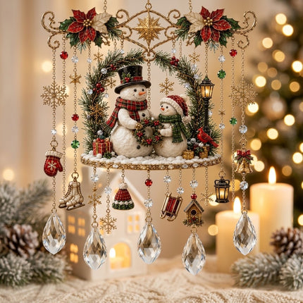 Elk Snowman Christmas Hanging Ornament Crystal Wind Chime