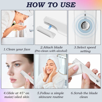 Women Electric Dermaplane Razor 3-Speed Rechargeable Facial Hair Peach Fuzz Remo