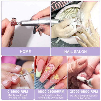 Electric Nail Drill Set Rechargeable Acrylic Nail File Machine LCD Display