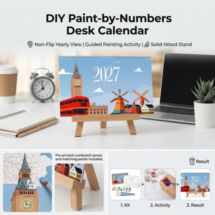 DIY Paint Desk Calendar Paint by Numbers Standing Flip Calendar 2027 Water Based