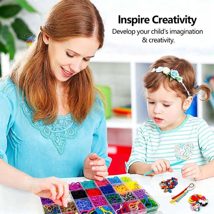12000PCS Rainbow Loom Bands Rubber Bracelet Making Kit S Clips Beads DIY Toys