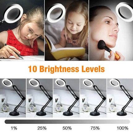 10X Magnifying Glass Desk Light Magnifier LED Lamp Reading Lamp With Base& Clamp