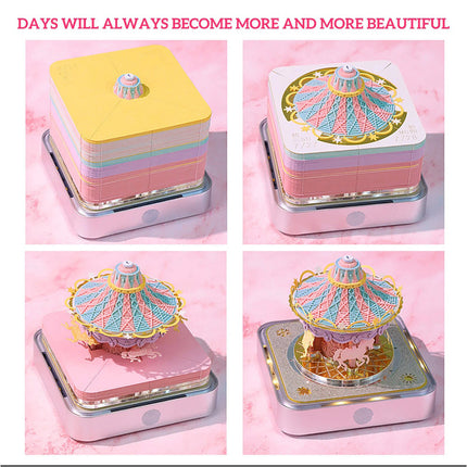 3D Calendar Memo Pad Creative Desk Calendar Notes DIY Paper Carving Art Crafts Merry‑Go‑Round Christmas Gift