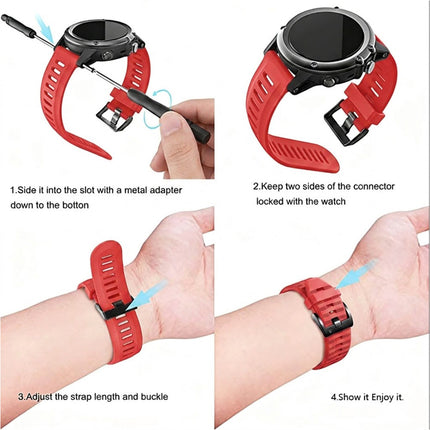 2Pack Replacement Sport Band Strap For Garmin Fenix 5 6 7 Red & Grey