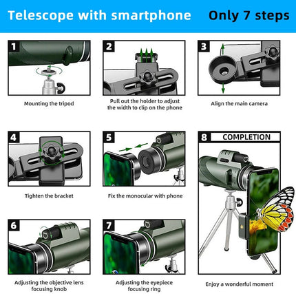 HD 80x100 Monocular Telescope Binoculars w/ Phone Holder Tripod Travel Hiking
