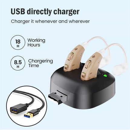 1 Pair Hearing Aid Rechargeable Invisible BTE with Charger Dock 1 year Warranty