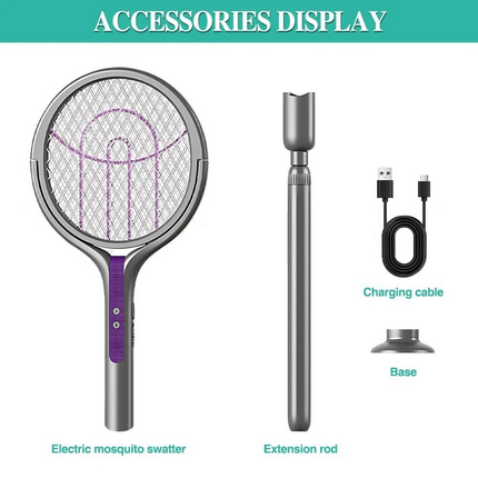 3in1 Electric Mosquito Swatter Fly Insect Killer Bug Zapper Rotating Racket Trap