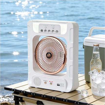 Portable Solar Air Fan Cooler With Humidifier Bluetooth Speaker Camping Light