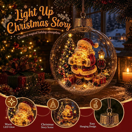 Glowing Christmas Story Ornament, Light-Up Holiday Scene Gift Party Decoration (Light-Santa)