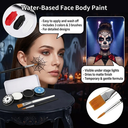 Face and Body Paint Palette (White, Black, Red) for Fancy Dress, Cosplay & Halloween Makeup