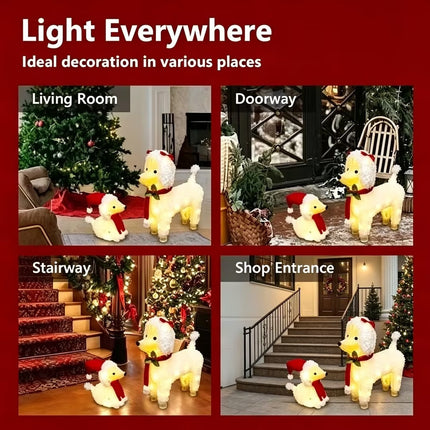 Christmas Lights 60 LEDs Fairy Light 2pcs Dog Decorations Set Xmas Party Home