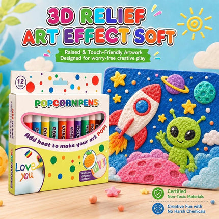 Christmas Cards Pens  3D Magic Popcorn Pens Puffy Paint Bubble Pen 3D Art Pens 12pcs