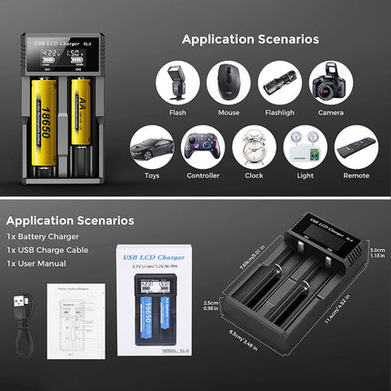 18650 Battery Charger 2 Bay Battery Charger LCD Display For Rechargeable Battery