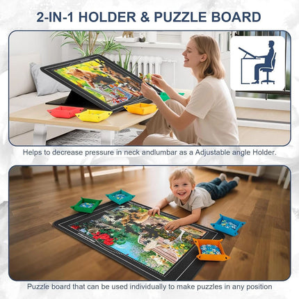 1000pcs Tilting Puzzle Board With 2-in-1 Designed Stand Cover Felt Mat 6 Trays