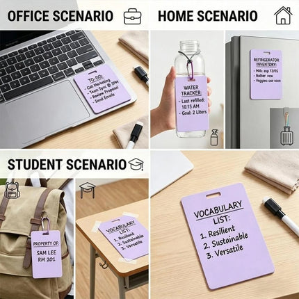 Erasable Badge Notes, Mini Erasable Whiteboard for ID Badge 4PCS Vertical (white+pink+blue+purple）