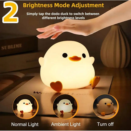 Cute Duck Shape Silicone LED Night Light, Dimmable Rechargeable Touch Lamp