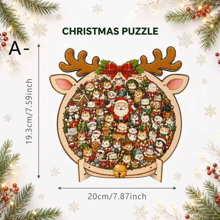 Christmas Cat Wooden Jigsaw Puzzle 135Pcs Morandi Coloured Brain Teaser
