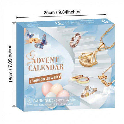 24 Day Christmas Jewelry Advent Calendar Necklace Ring Earring Set Gift Box