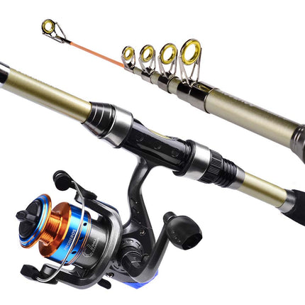 1.8M Telescopic Fishing Rod and Reel Combo Carbon Fiber Fishing Rod Kit w/ Lures