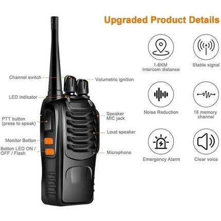 2pcs  Walkie-talkie UHF 400-470MHz Built in Flashlight + Earbud