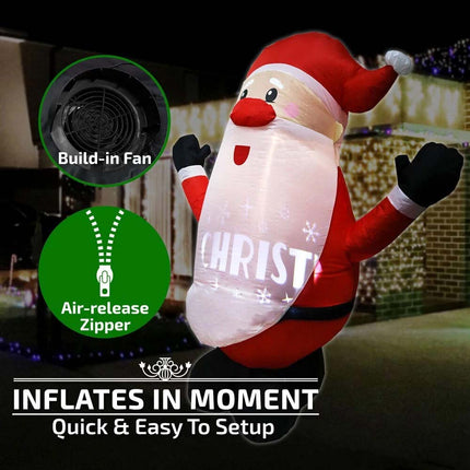 Inflatable Christmas Santa W/ Rotating Light Wave 1.8M Xmas Decoration Outdoor