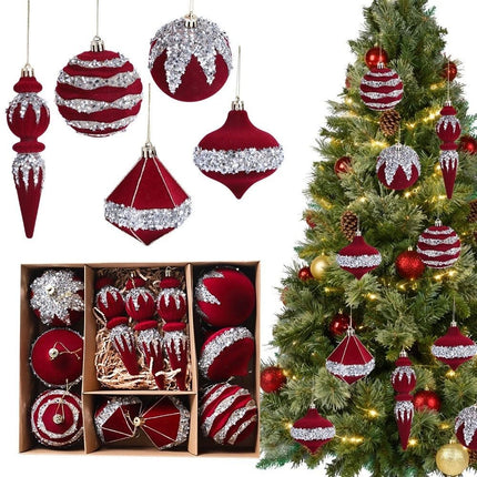 11Pcs Sparkling Christmas Tree Flocking Pendant Kit Hanging Decorations Christmas