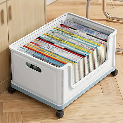 Under Desk Rolling Book Storage Box Classroom Student Organizer with Wheels   (Blue)