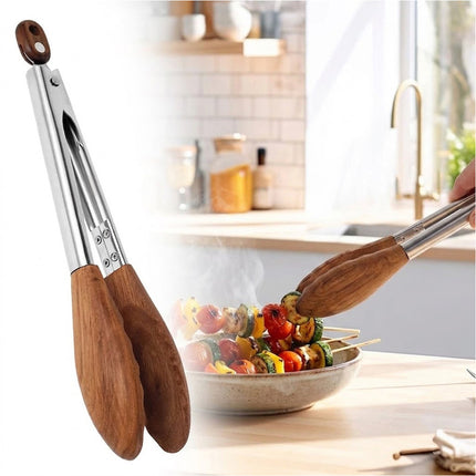 Walnut Wood Tong Versatile Kitchen Wooden Tong with Stainless Steel Handle
