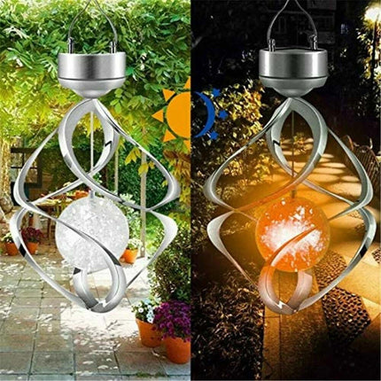 Solar Powered Spiral Wind Spinner Color Changing LED Light Wind Chimes Lamp