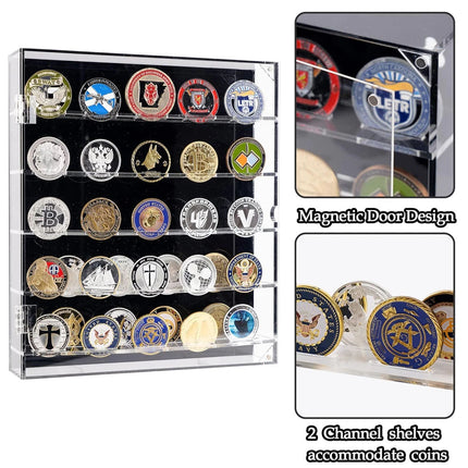 45 Grids Acrylic Clear Coin Medals Holder Military Challenge Coin Display Case